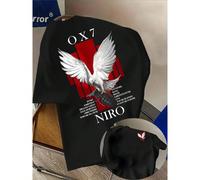 T-shirt casual pour hommes avec motif de lettres et colombes blanches - T-shirt graphique imprimé -verso à la mode, col rond, en tissu polyester confortable, convenant à un usage quotidien, streetwear