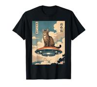 T-Shirt Chat Assis sur Une scène surréaliste OVNI, Chat Mignon et OVNI drôle T-Shirt