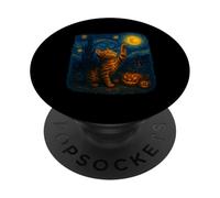 T-Shirt Chat Halloween Nuit Étoilée Van Gogh Art PopSockets PopGrip Adhésif