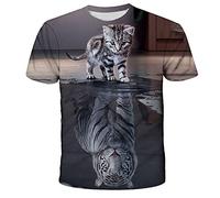 T-Shirt Chat Imprimé 3D pour Enfants Animal Mignon à Manches Courtes éTé Garçon Fille T-Shirt Décontracté Personnalité Ado Haut à Col Rond CT-2119 13T