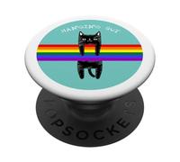 T-Shirt Chat Mignon Suspendu à l'arc-en-Ciel Noir PopSockets PopGrip Adhésif