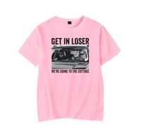 T-shirt chauffant « Get in Loser We're Going to The Cottage » - Col ras du cou - Manches courtes - Style décontracté et tendance, rose, S