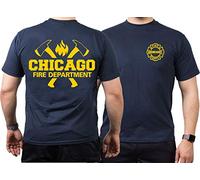 T-shirt Chicago Fire Dept. Axes and Flames en jaune, bleu marine, bleu, 3XL
