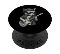 T-Shirt Chill Cat Jouant de la Guitare Rock Music avec Un Animal drôle PopSockets PopGrip Adhésif