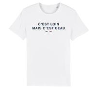 T Shirt Chirac C'est Loin mais C'est Beau - pour Homme - Imprimé en France - Coton 100% Bio - Cadeau Anniversaire Chirac French Touch Original Rigolo (Blanc, M)