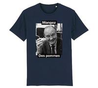 T Shirt Chirac Mangez des Pommes - pour Homme - Imprimé en France - Coton 100% Bio - Cadeau Anniversaire Chirac French Touch Original Rigolo (Marine, M)