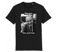 T Shirt Chirac Mangez des Pommes - pour Homme - Imprimé en France - Coton 100% Bio - Cadeau Anniversaire Chirac French Touch Original Rigolo (Noir, L)