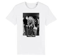T Shirt Chirac Thug Life - pour Homme - Imprimé en France - Coton 100% Bio - Cadeau Anniversaire Chirac French Touch Original Rigolo (Blanc, L)