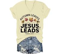 T-shirt chrétien d'automne avec feuilles de Jésus - T-shirt à manches courtes pour Thanksgiving, Jaune crémeux - V, M