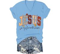 T-shirt chrétien « Jesus is My Favorite Season » - Automne - Jésus est ma saison préférée, Carolina Blue-v, 3XL