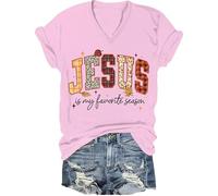 T-shirt chrétien « Jesus is My Favorite Season » - Automne - Jésus est ma saison préférée, Rose-V, S