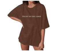T-shirt chrétien surdimensionné pour femme avec inscription « But God » - Coupe ample - Manches courtes - Col rond - Coupe ample - Respirant, Z1 marron., XL