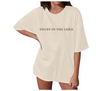 T-shirt chrétien surdimensionné pour femme avec inscription « But God » - Coupe ample - Manches courtes - Col rond - Coupe ample - Respirant, Z1 beige., XL