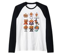 T-Shirt Citrouille d'halloween - Groupe de Costumes Jack-o'-Lantern Manche Raglan