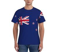 T-shirt classique à manches courtes imprimé drapeau de la Nouvelle-Zélande pour homme Respirant Été Décontracté Entraînement Fitness Vêtements, Noir , S