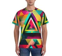 T-shirt classique à manches courtes imprimé triangle coloré pour homme, Noir/blanc, L