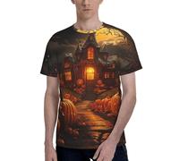T-shirt classique imprimé citrouille d'Halloween pour homme, t-shirts graphiques confortables pour homme, pour un usage quotidien et cadeaux, Noir , XXL