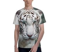 T-shirt classique imprimé tigre blanc pour homme, t-shirts graphiques confortables pour homme, pour un usage quotidien et cadeaux, Noir , S