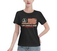 T-Shirt Classique pour Femme « Je suis Charlie Kirk » « Repose en Paix » Noir Taille S