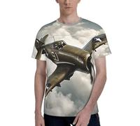 T-shirt classique pour homme imprimé avion de la Seconde Guerre mondiale, T-shirts graphiques confortables pour hommes, pour un usage quotidien et des cadeaux, Noir , L