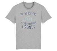 T Shirt Claudy Focan Je Vais Chercher Le Poney - pour Homme - Imprimé en France - Coton 100% Bio - Cadeau Anniversaire Dikkenek Film et Série Original Rigolo (Gris, XL)