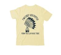 T-shirt col en V avec inscription « I'm Chief Kickabitch from The Slapahoe Tribe » et « Im Chief Kickabitch from The Slapahoe Tribe », Jaune crème-1, M