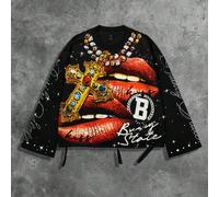 T-shirt col ras-du-cou à manches longues pour hommes, style de rue vintage avec graphique Saint délavé, automne L,M,S,XL,XXLTissu tricoté