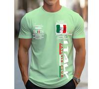 T-shirt col ras-du-cou et à manches courtes pour hommes avec motif drapeau italien et impression d'alphabet. Tops casual et pour les loisirs d'été et les vêtements de sport L,M,S,XL,XXLGéométrique,Let