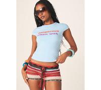 T-shirt col rond à manches courtes avec slogan "Dangereux quand mouillé". Imprimé lettrage déclaratif, style décontracté en mélange de coton, mode été printemps L,M,S,XL,XSGéométrique,TribalTissu tric