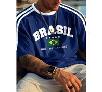 T-shirt col rond à manches courtes casual pour homme grande taille - design graphique coloré "BRASIL", convient pour l'été ou le port quotidien 1XL,2XL,3XL,4XL,5XL,6XLLettresTissu tricoté