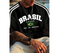 T-shirt col rond à manches courtes casual pour homme grande taille - design graphique coloré "BRASIL", convient pour l'été ou le port quotidien 1XL,2XL,3XL,4XL,5XL,6XLLettres,RayéTissu tricoté