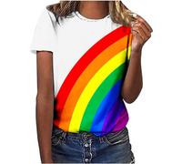 T- Shirt Col Rond à Manches Courtes Coupe Respirantes Femme,Léger Short Blanc Fille Sho Tee Shirt Femme Col Rond Coton Arc-en-Ciel Teinture De Cravate Ete Chic Tunique Haut Lâche Ete T-Shirt Oversize