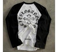 T-shirt col rond à manches courtes pour hommes, coupe régulière, motif croix gothique blocs de couleurs noir & blanc, style streetwear décontracté L,M,S,XL,XSGéométrique,LettresTissu tricoté