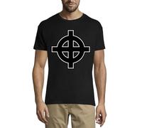 T-shirt col rond celtique croix païenne coton homme noir, Noir , L