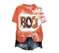 T-Shirt col Rond imprimé fantôme Citrouille Effrayant tête de Mort pour Femmes Chemisier à Manches Courtes Tops Halloween Festival vêtements (Orange, M)