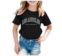 T-Shirt Col Rond Manches Courtes Fille Imprimé Los Angeles, Haut Coupe Ample Léger Respirant, Tee Été Décontracté Enfant pour Loisirs Urbains et Sorties