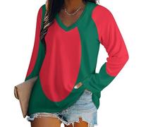 T-Shirt col V Blouses à Manches Longues pour Femmes Drapeau de la République populaire du Bangladesh Lâche Chemisier T-Shirts pour Femmes Sweat-Shirt Tuniques Basiques Haut Automne(Multicolore,S)