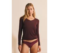 T-shirt col V maille thermique - Warme Up Lace - L - Grenat - Femme - Etam