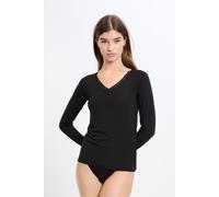 T-shirt col V maille thermique - Warme Up Lace - L - Noir - Femme - Etam