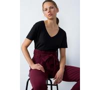 T-shirt col V manches courtes en coton - Gaby - XS - Noir - Femme - Etam