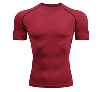 T-Shirt Compression Homme - Tee Shirt Compression à Col Rond et Manches Courtes Baselayer Hauts Séchage Rapide pour Fitness Course à Pied Gym Sport Entraînement