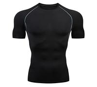 T-Shirt Compression Homme - Tee Shirt Compression à Col Rond et Manches Courtes Baselayer Hauts Séchage Rapide pour Fitness Course à Pied Gym Sport Entraînement