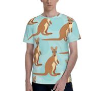 T-shirt confortable à col rond imprimé zoo kangourou pour homme, pour un usage quotidien et des occasions spéciales, Noir , XXL
