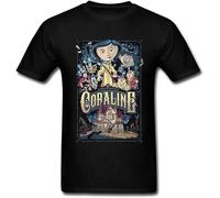 T-Shirt Coraline & The Secret Door Men T Shirts Coraline Secret Door Mens Tshirt Horror Fantasy Animation Movie Tops Tees Custom Black S_17405 S