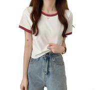 T-shirt coréen décontracté à manches courtes et col rond pour femme, séchage rapide, sensation de couleur unie, haut coréen décontracté, taille M-2XL (blanc, L)