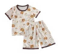 T-shirt Costumes Printemps et Manches Courtes Shorts Vêtements Filles Manches Courtes Costumes Minces Vêtements Enfants Frères et Sœurs Robes Filles, café, 11-12 ans