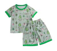 T-shirt Costumes Printemps et Manches Courtes Shorts Vêtements Filles Manches Courtes Costumes Minces Vêtements Enfants Frères et Sœurs Robes Filles, vert, 18-24 mois