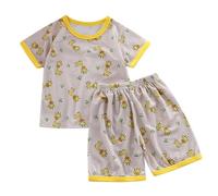 T-shirt Costumes Printemps et Manches Courtes Shorts Vêtements Filles Manches Courtes Costumes Minces Vêtements Enfants Frères et Sœurs Robes Filles, jaune, 7-8 ans