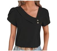 T-Shirt Couleur Unie pour Femmes Haut Boutonné à Petit Col Incliné Tee Shirt Manches Courtes Col V Blouses Grande Taille Printemps D'été Chemisier Pas Cher Casual Tops Lâche Respirant Tops Sport