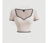 T-Shirt Court À Liseré Contrastant L,M,S,XL,XS,XXL,XXSUnicoloreTissu tricoté